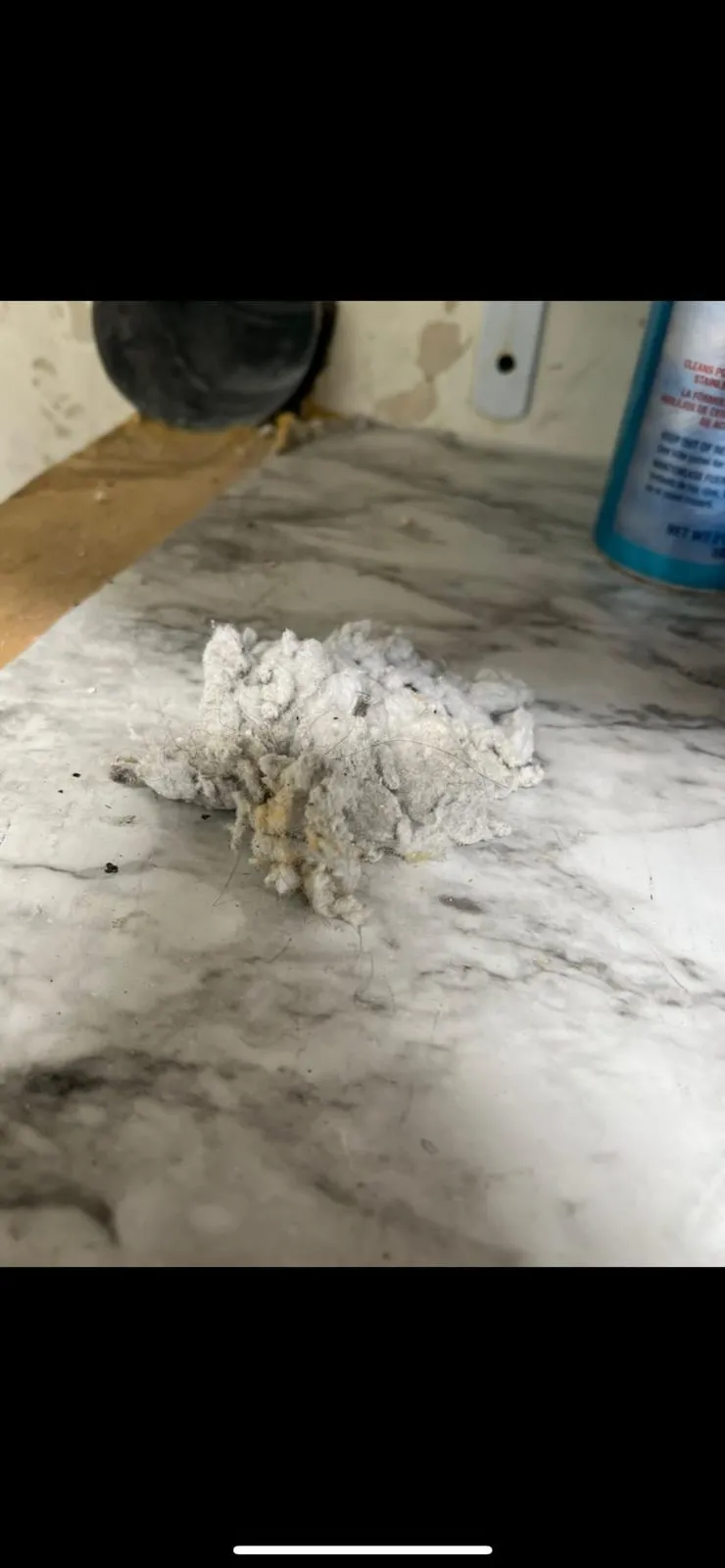 Pile of lint removed during dryer vent cleaning